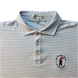 Peter Millar L White Striped Golf Polo Shirt 124th U.S. Open Pinehurst Logo